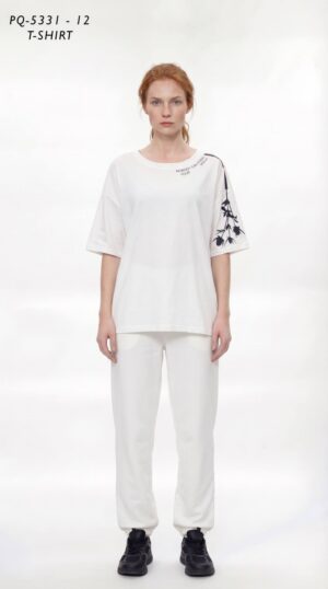 Premium Oversized White T-Shirt with Graphic Sleeve Detail