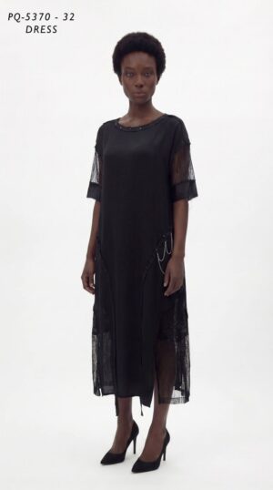 Premium Black T-Shirt Dress with Mesh Sleeves