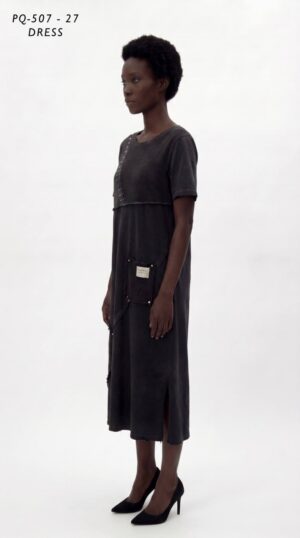 Premium Black T-Shirt Dress with Studded Details