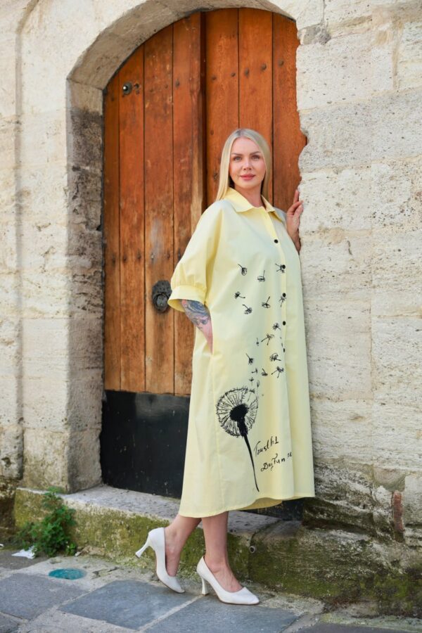 Oversized Dandelion Print Shirtdress Oversized Dandelion Print Shirtdress