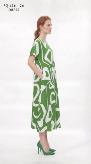 Abstract Green Print A-Line Dress