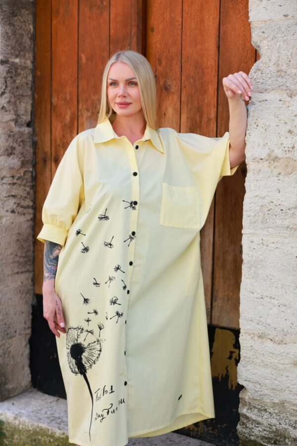 Oversized Dandelion Print Shirtdress Oversized Dandelion Print Shirtdress