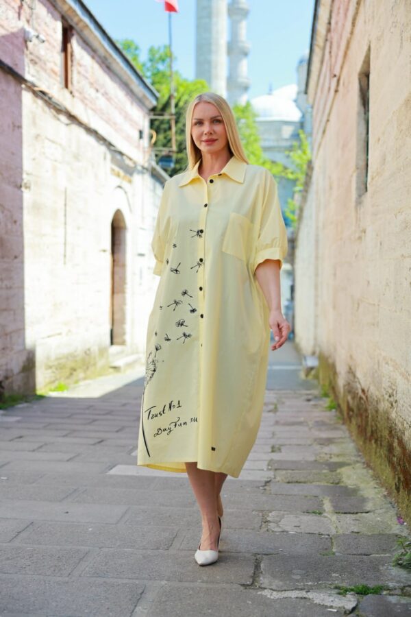 Oversized Dandelion Print Shirtdress Oversized Dandelion Print Shirtdress