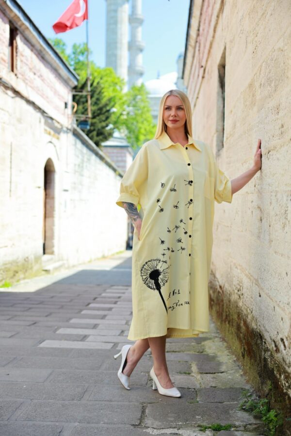 Oversized Dandelion Print Shirtdress Oversized Dandelion Print Shirtdress