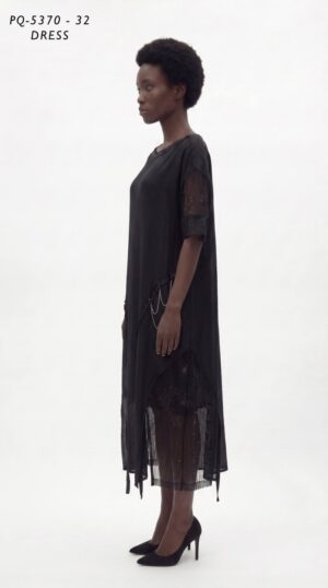 Premium Black T-Shirt Dress with Mesh Sleeves