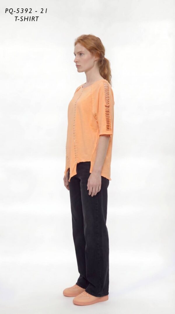Premium Asymmetric Orange T-Shirt with Decorative Stitching Premium Asymmetric Orange T-Shirt with Decorative Stitching