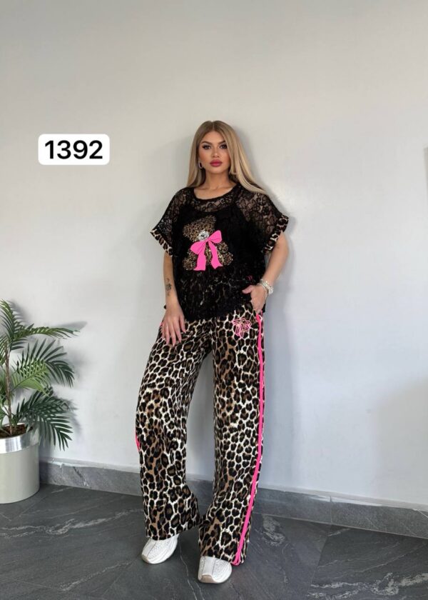 TATU1392 Lace Top with Leopard Print Bottom Set TATU1392 Lace Top with Leopard Print Bottom Set