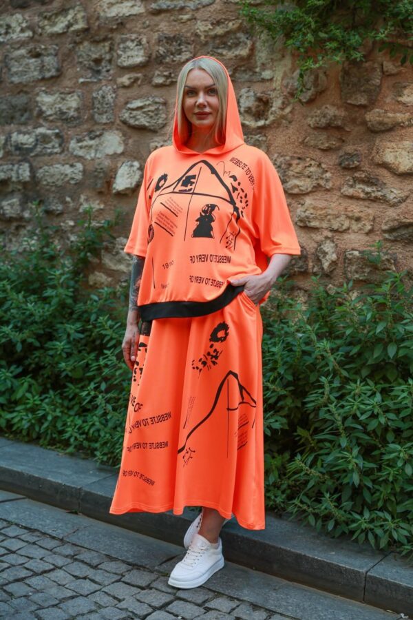 Wholesale Neon Graffiti Print Hoodie & Skirt Set Wholesale Neon Graffiti Print Hoodie & Skirt Set