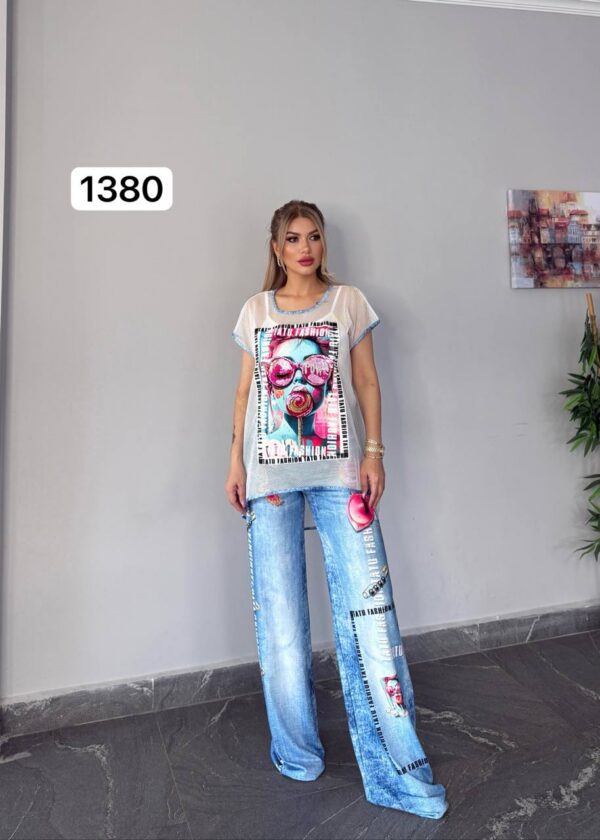 TATU1380 Premium Two-Piece Set - Graphic Top & Designer Jeans TATU1380 Premium Two-Piece Set - Graphic Top & Designer Jeans