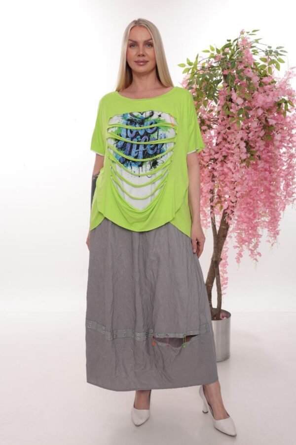 Premium Neon Top with Gray Maxi Skirt Set - Wholesale Premium Neon Top with Gray Maxi Skirt Set - Wholesale