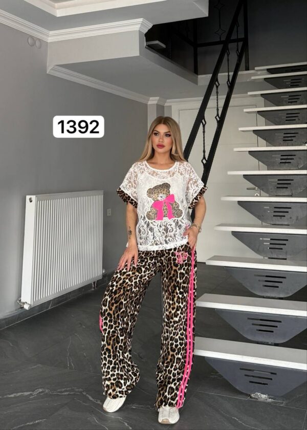 TATU1392 Lace Top with Leopard Print Bottom Set TATU1392 Lace Top with Leopard Print Bottom Set