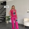 Women's Designer Bear Graphic T-Shirt & Pants Set Women's Designer Bear Graphic T-Shirt & Pants Set