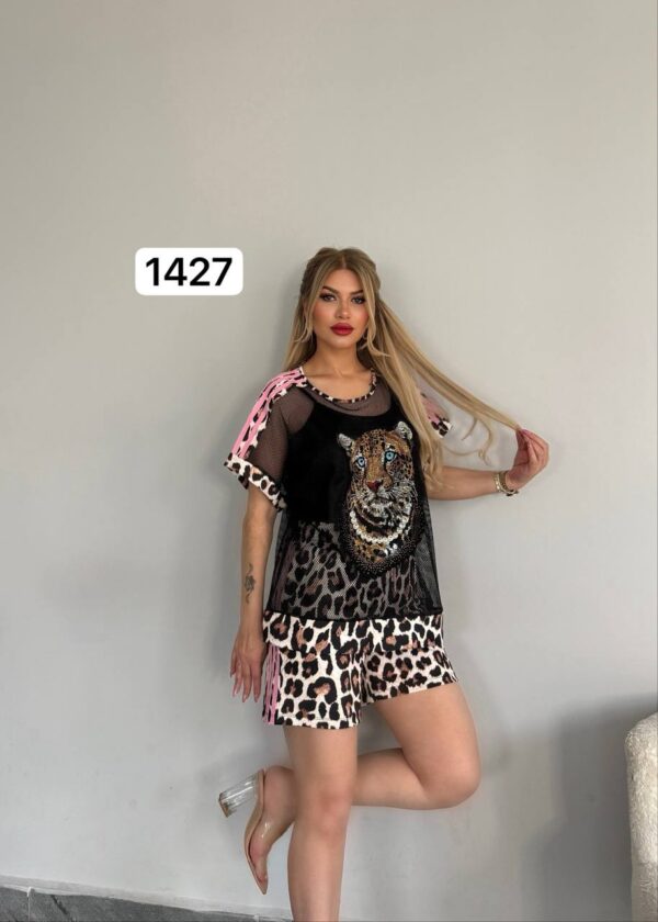 Leopard Print Mesh Top & Leopard Shorts Set Leopard Print Mesh Top & Leopard Shorts Set