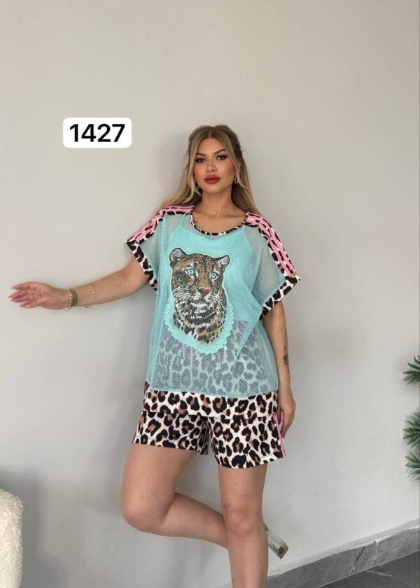 Leopard Print Mesh Top & Leopard Shorts Set Leopard Print Mesh Top & Leopard Shorts Set