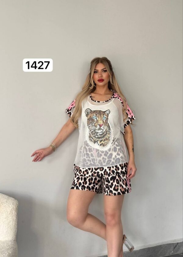 Leopard Print Mesh Top & Leopard Shorts Set Leopard Print Mesh Top & Leopard Shorts Set