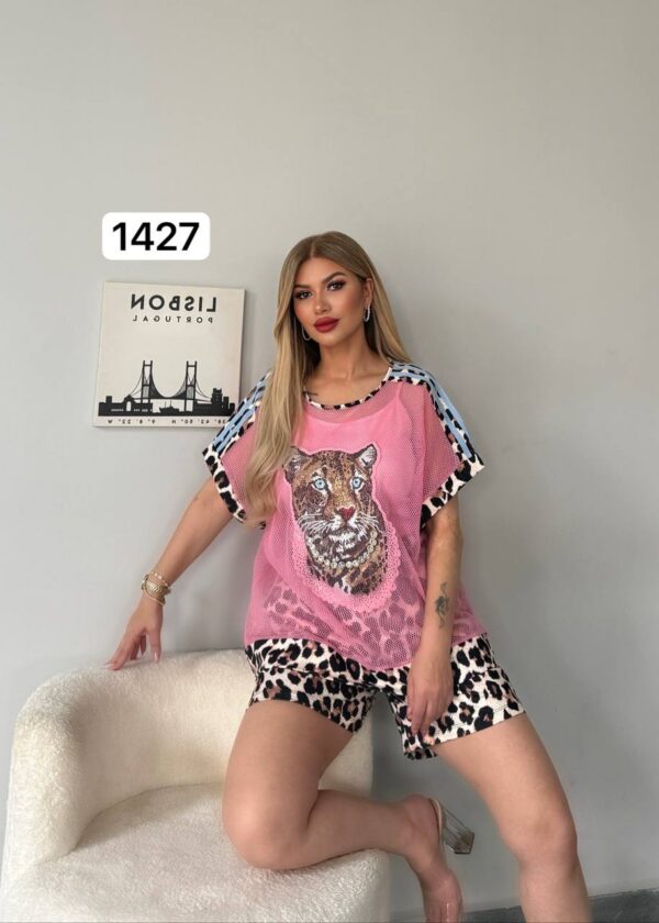 Leopard Print Mesh Top & Leopard Shorts Set Leopard Print Mesh Top & Leopard Shorts Set