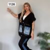 TATU1126 Premium Black Two-Piece Set with Denim Pocket Detail TATU1126 Premium Black Two-Piece Set with Denim Pocket Detail