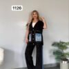 TATU1126 Premium Black Two-Piece Set with Denim Pocket Detail TATU1126 Premium Black Two-Piece Set with Denim Pocket Detail