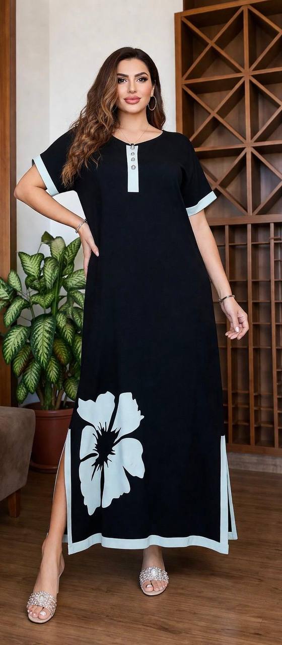 Black Floral Maxi Dress with White Trim Black Floral Maxi Dress with White Trim