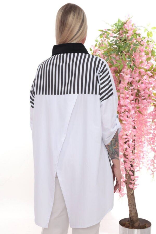 Wholesale Asymmetrical Striped Panel Tunic Shirt Wholesale Asymmetrical Striped Panel Tunic Shirt
