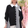 Wholesale Asymmetrical Striped Panel Tunic Shirt Wholesale Asymmetrical Striped Panel Tunic Shirt