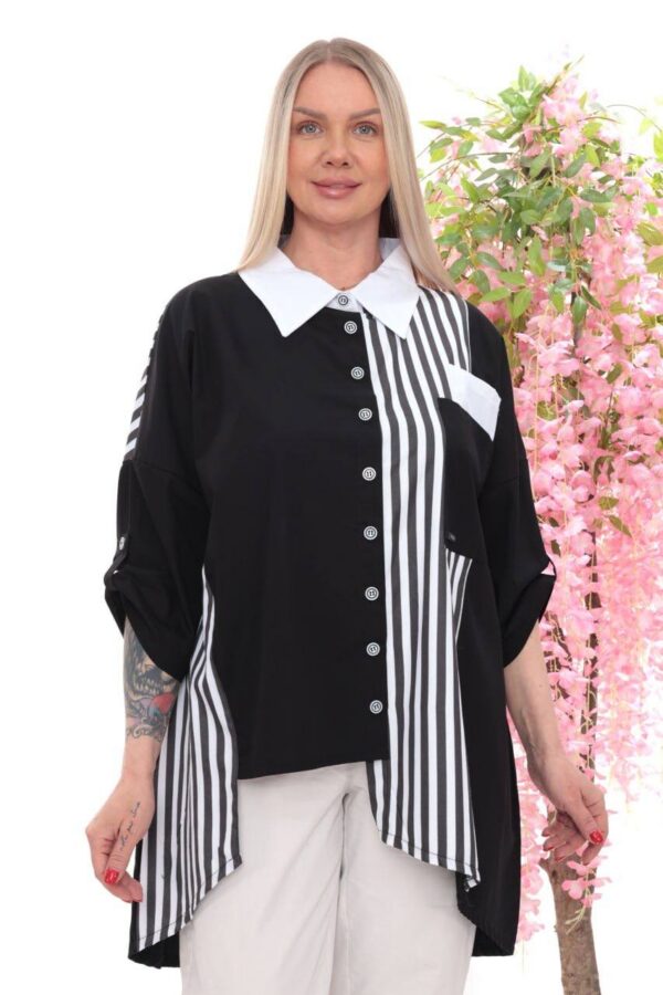 Wholesale Asymmetrical Striped Panel Tunic Shirt Wholesale Asymmetrical Striped Panel Tunic Shirt