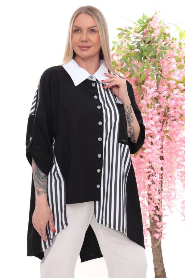 Wholesale Asymmetrical Striped Panel Tunic Shirt Wholesale Asymmetrical Striped Panel Tunic Shirt
