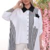 Wholesale Asymmetrical Striped Panel Tunic Shirt Wholesale Asymmetrical Striped Panel Tunic Shirt