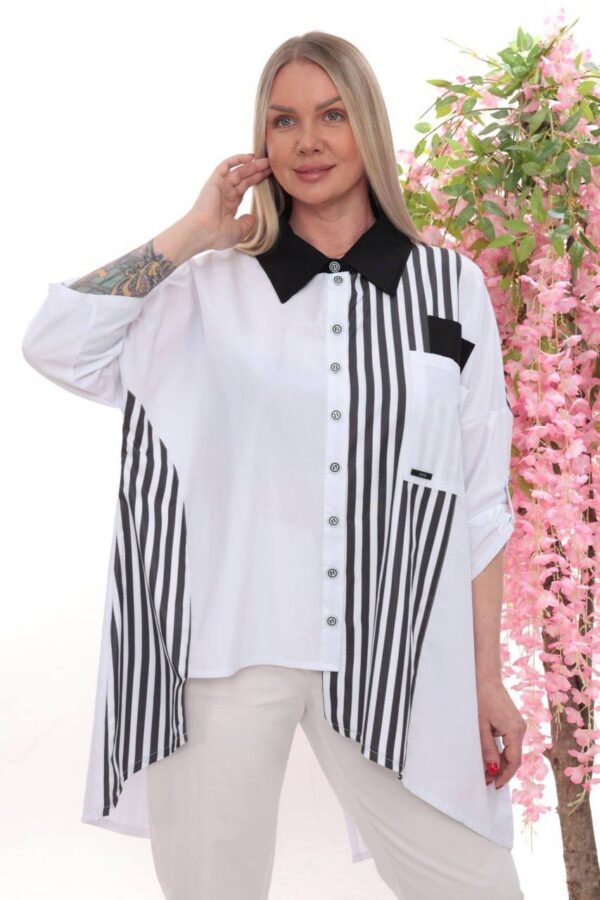 Wholesale Asymmetrical Striped Panel Tunic Shirt Wholesale Asymmetrical Striped Panel Tunic Shirt