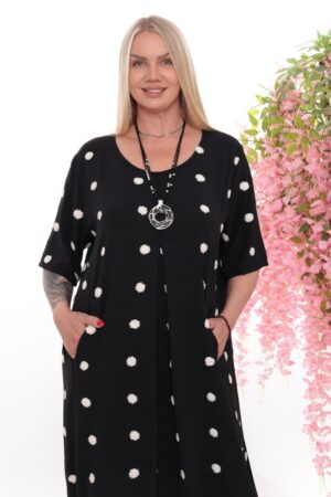 Premium Polka Dot Casual Dress - White Black Orange