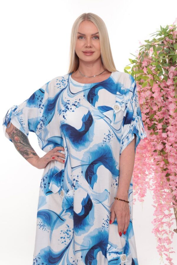 Premium Blue Abstract Print Dress - Wholesale Fashion Premium Blue Abstract Print Dress - Wholesale Fashion
