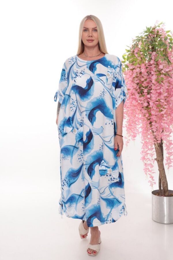 Premium Blue Abstract Print Dress - Wholesale Fashion Premium Blue Abstract Print Dress - Wholesale Fashion