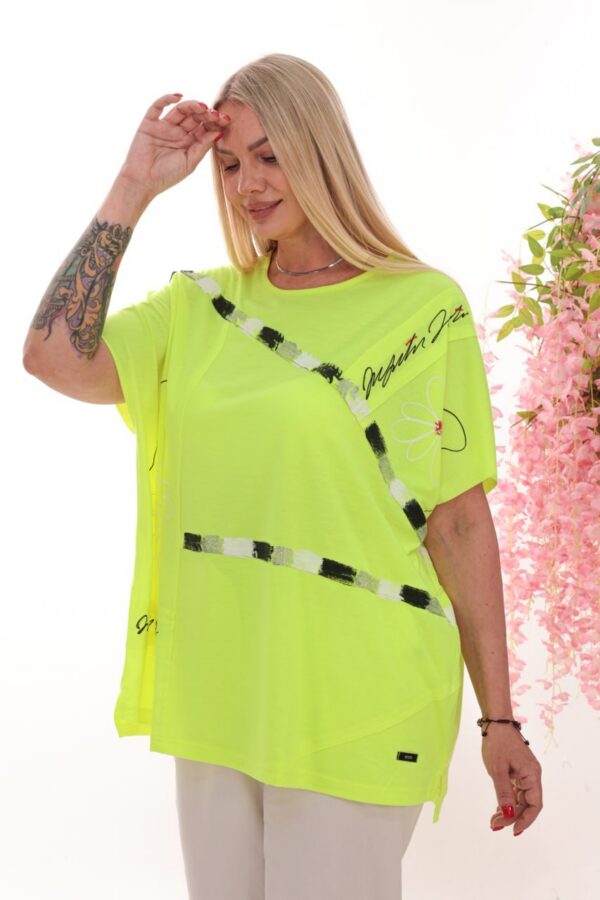 Premium Neon Green Blouse with Decorative Stripe Detail Premium Neon Green Blouse with Decorative Stripe Detail