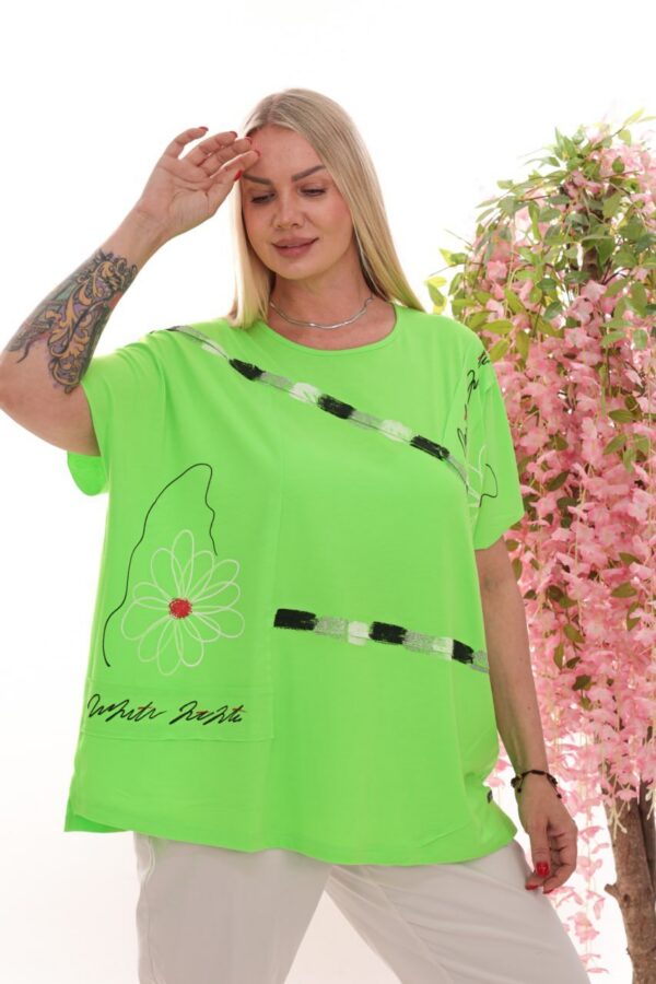 Premium Neon Green Blouse with Decorative Stripe Detail Premium Neon Green Blouse with Decorative Stripe Detail
