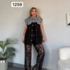 TATU1259 Rhinestone Embellished Lace Pants Set TATU1259 Rhinestone Embellished Lace Pants Set