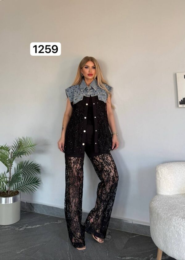 TATU1259 Rhinestone Embellished Lace Pants Set TATU1259 Rhinestone Embellished Lace Pants Set