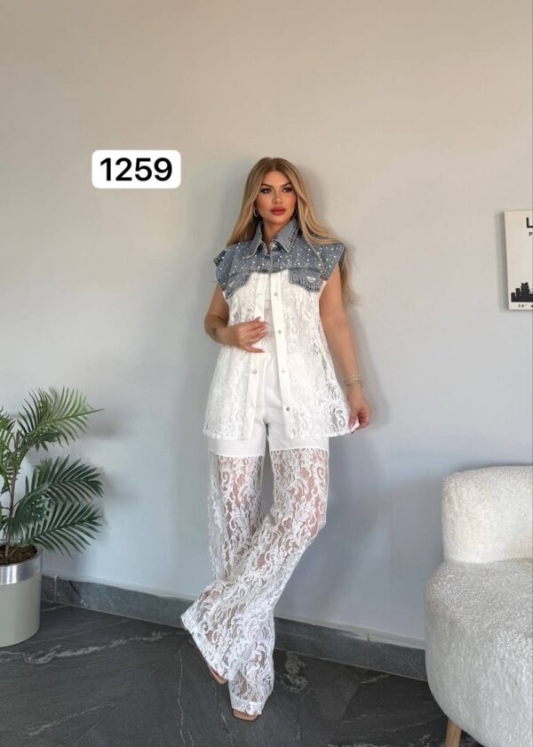 TATU1259 Rhinestone Embellished Lace Pants Set TATU1259 Rhinestone Embellished Lace Pants Set