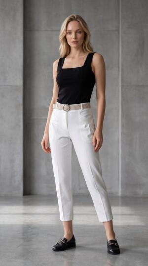 Premium Beige Pleated Trousers with Belt Detail