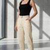 Premium Beige Pleated Trousers with Belt Detail
