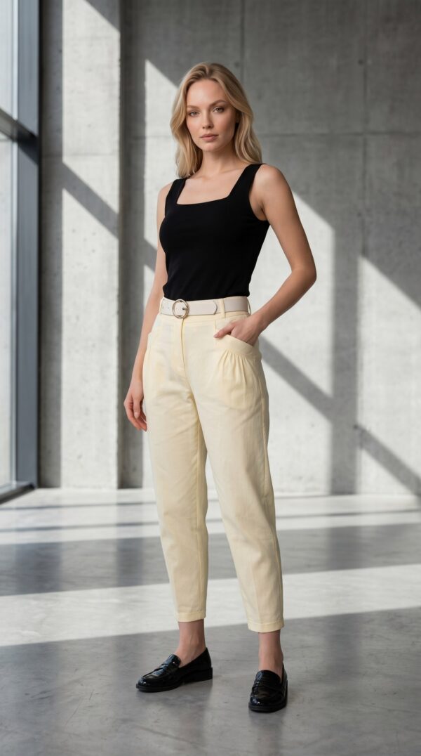 Premium Beige Pleated Trousers with Belt Detail