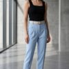 Premium Beige Pleated Trousers with Belt Detail