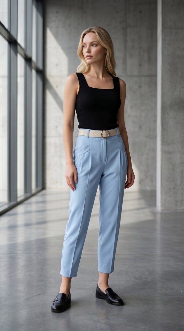 Premium Beige Pleated Trousers with Belt Detail