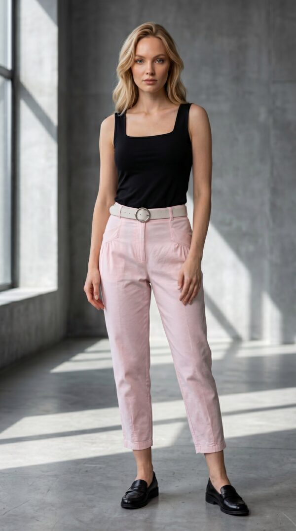 Premium Beige Pleated Trousers with Belt Detail