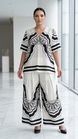 Monochrome Butterfly Print Two-Piece Set Monochrome Butterfly Print Two-Piece Set