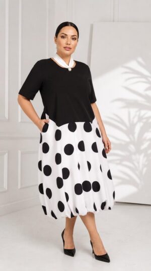 Premium Polka Dot Midi Dress - Black & White Premium Polka Dot Midi Dress - Black & White