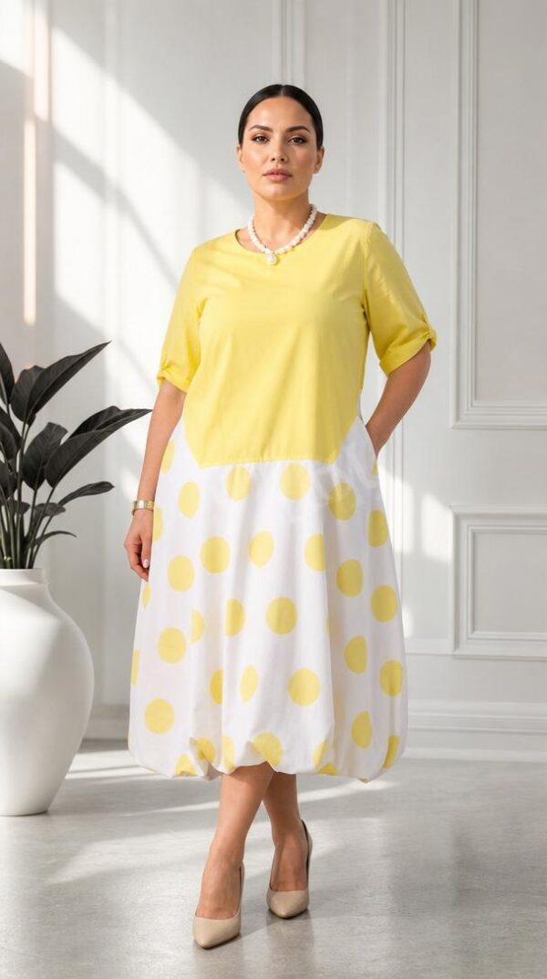 Premium Polka Dot Midi Dress - Black & White