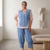 Women's Two-Piece Ensemble: Blue Vest & Pleated Pants Women's Two-Piece Ensemble: Blue Vest & Pleated Pants