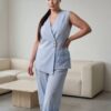 Premium Two-Piece Linen Suit Set with Ruffled Details Premium Two-Piece Linen Suit Set with Ruffled Details