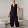 Premium Two-Piece Linen Suit Set with Ruffled Details Premium Two-Piece Linen Suit Set with Ruffled Details