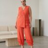 Premium Two-Piece Linen Suit Set with Ruffled Details Premium Two-Piece Linen Suit Set with Ruffled Details
